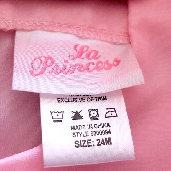 La Princess Sheer Pink Infant Girl Dress w/ Pink Rosettes 24 Months - Picture 6 of 10